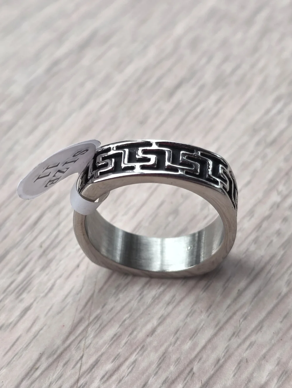 New Staunless Stell Greek Key Band Ring Geometric Size 11